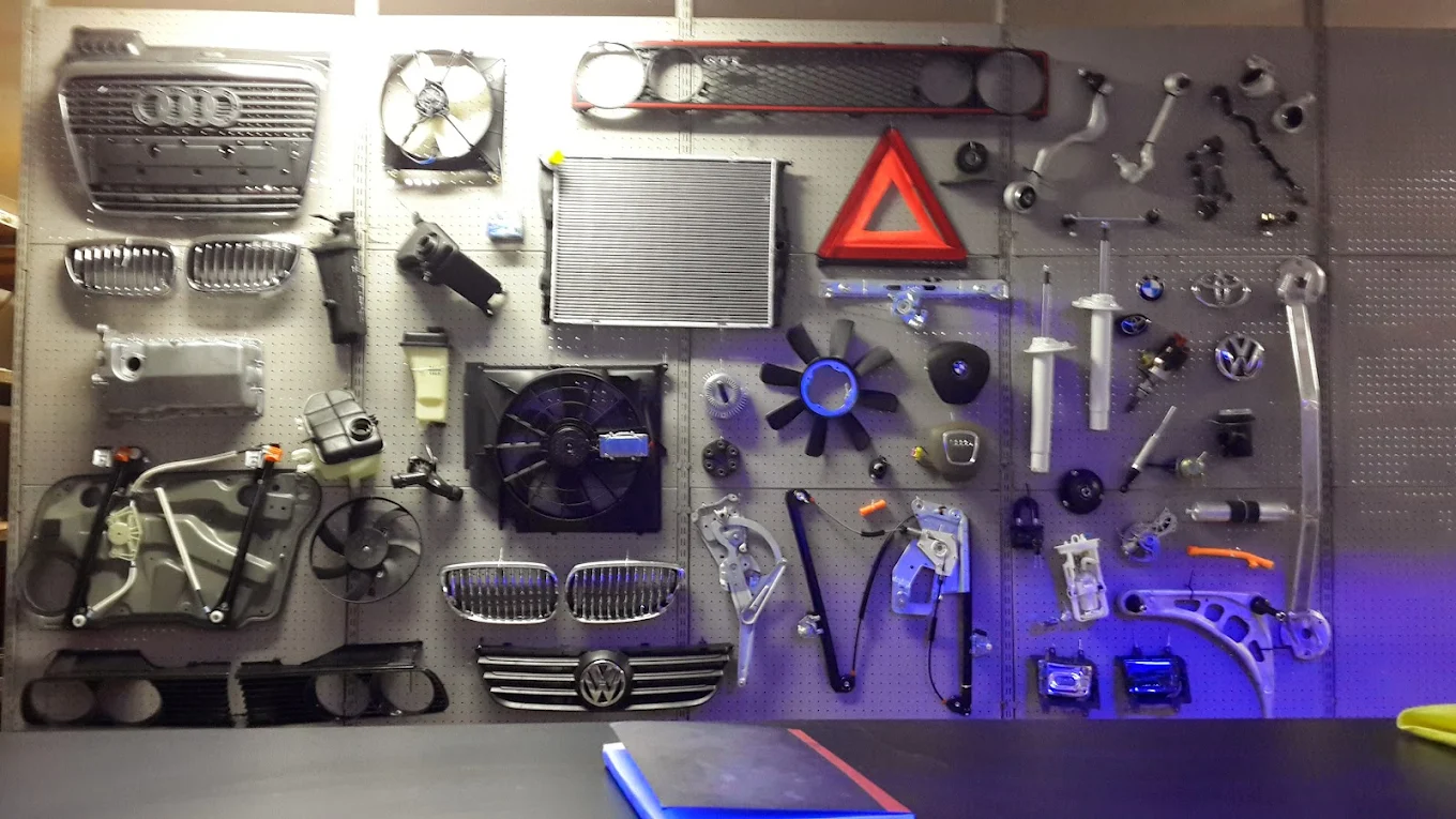 Parts behind sales counter